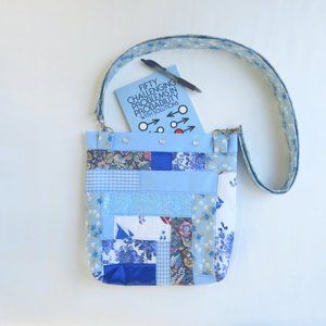 Quilted Tote Bag - Shabby Style Blue Patchwork